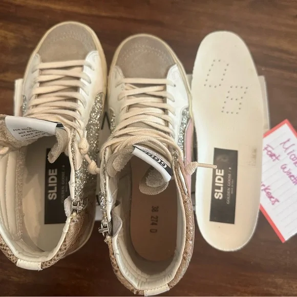 Golden Goose Women's Glitter Sneakers - Silver, Pink, and White - Picture 8 of 9